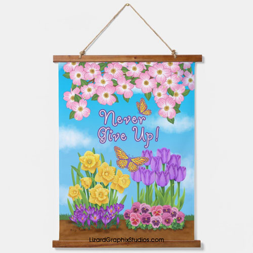 Never Give Up Wall Tapestry by Liz Kassler
